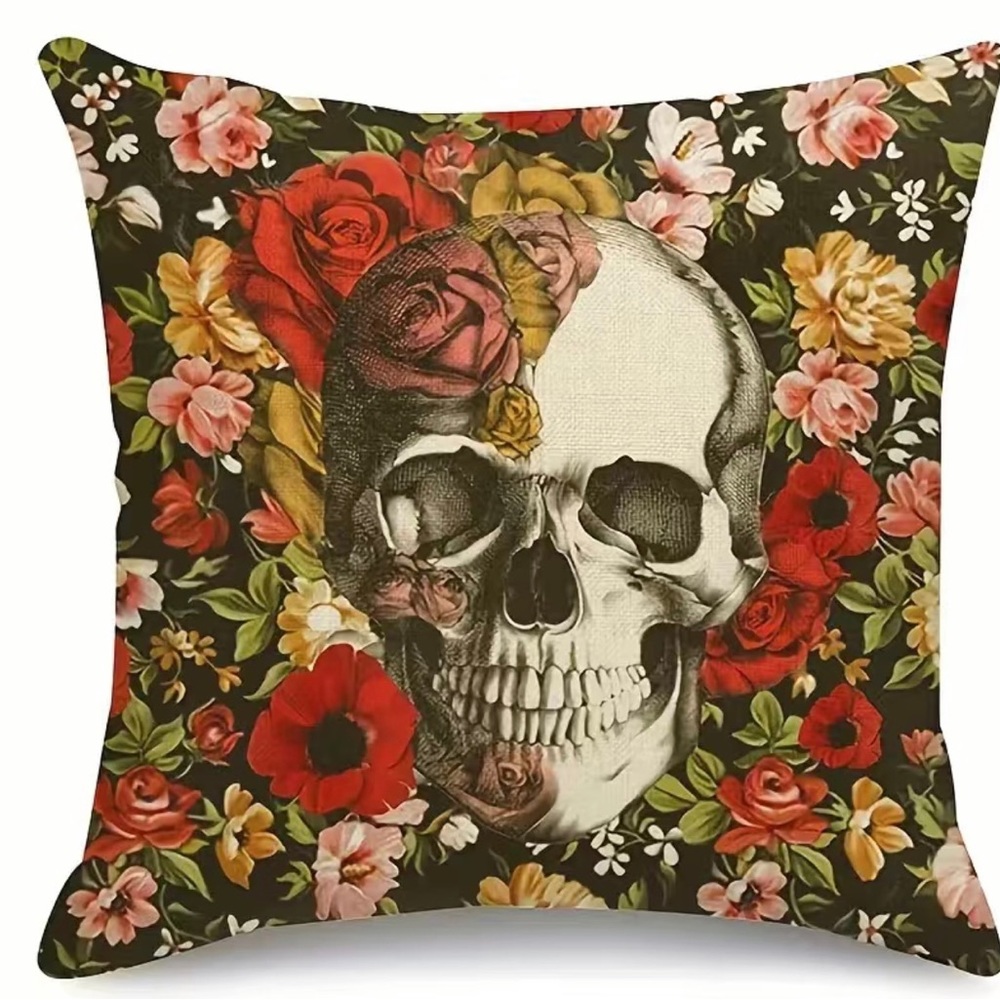 1pc Throw‎ Pillow Cover Skull Roses Home Decoration Pillow Case Skull 18x18 inch